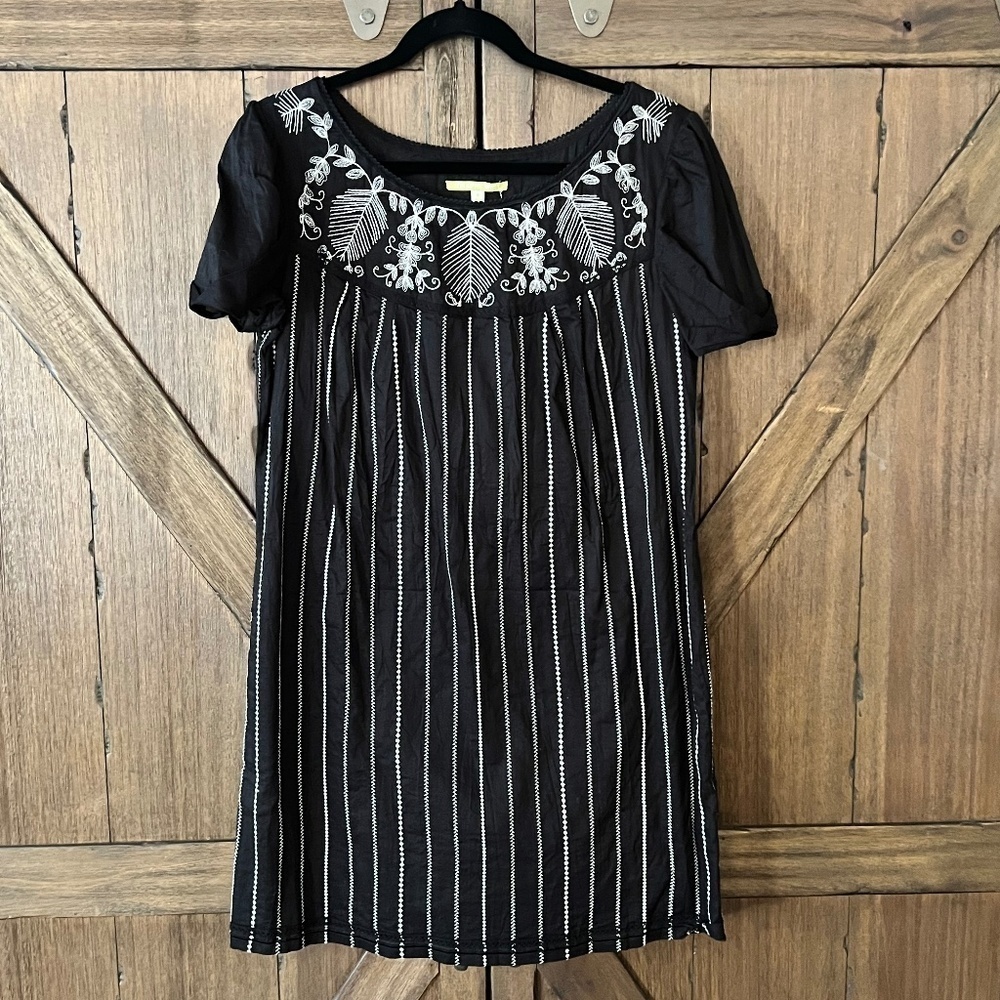 Gianni Bini Cotton Boho Embroidered Lined Mini Black/White Dress Size 8 - Picture 2 of 7